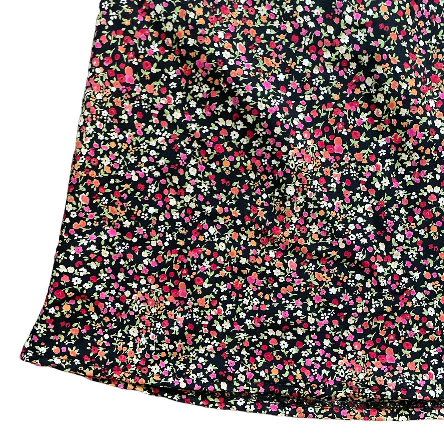 90s Black Ditsy Floral Knee Length Skirt L