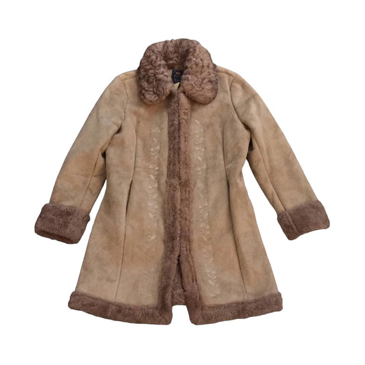 90s Tan Penny Lane Faux Suede Faux Fur Coat L