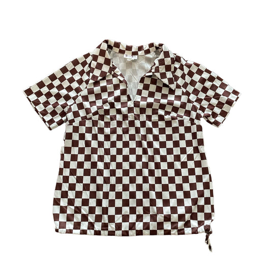 70s Brown Checkered Short Sleeve Top 18