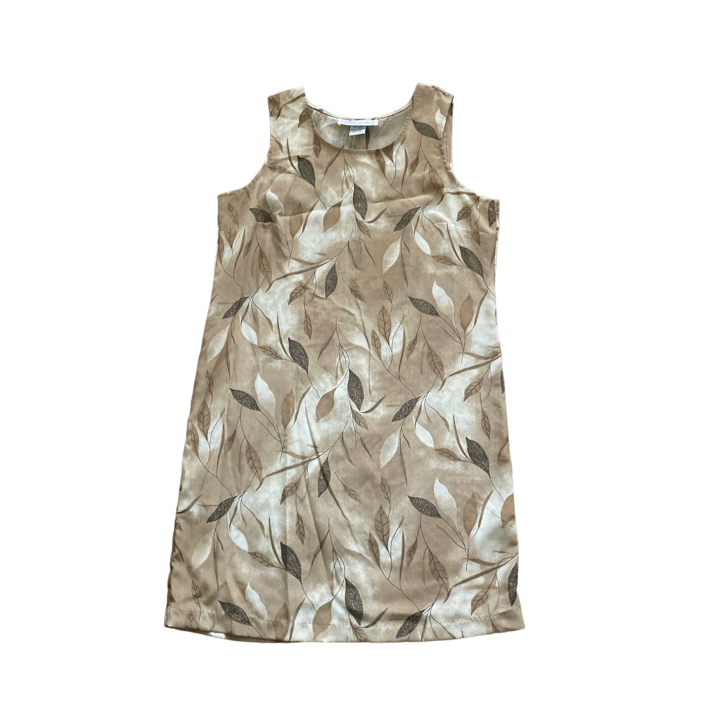 90s Tan Leaf Patterned Mini Tank Dress 6