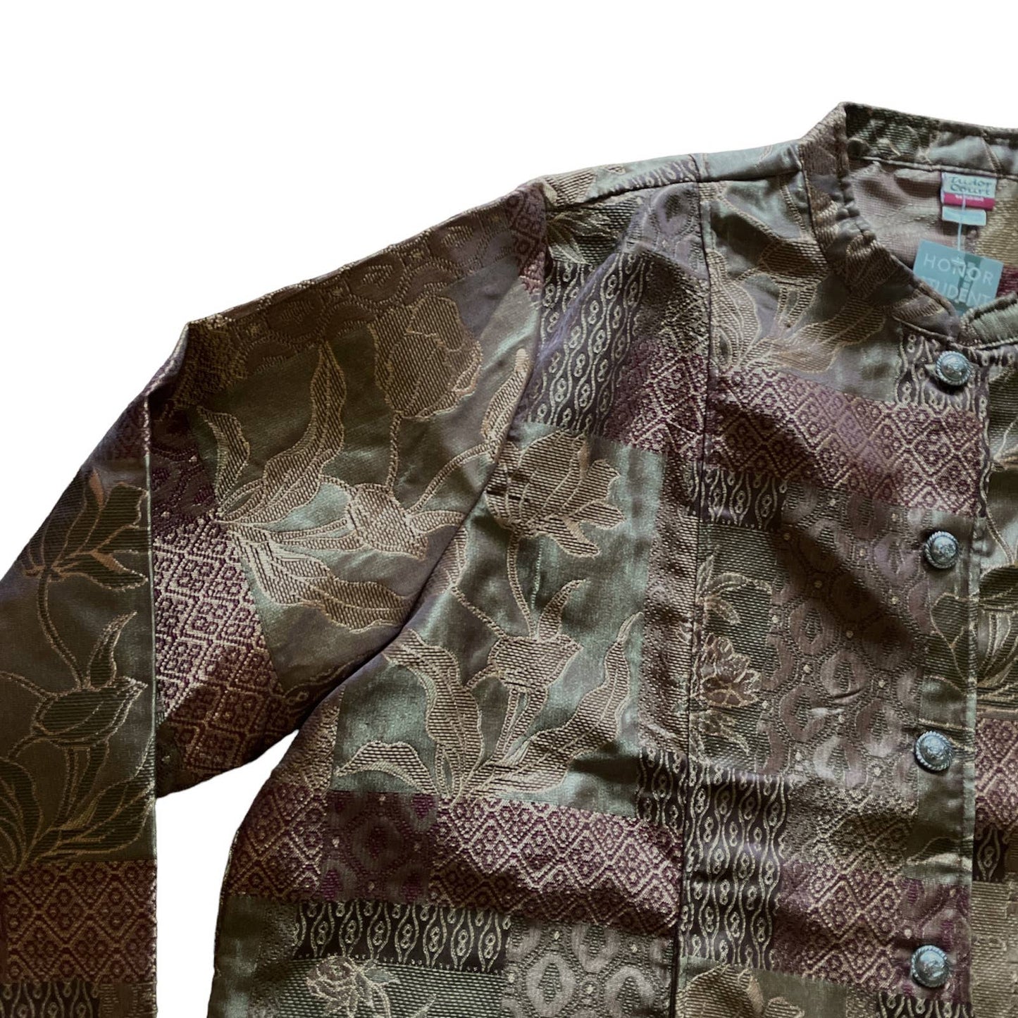 90s Brown Patchwork Satin Floral Tapestry Jacket 3X