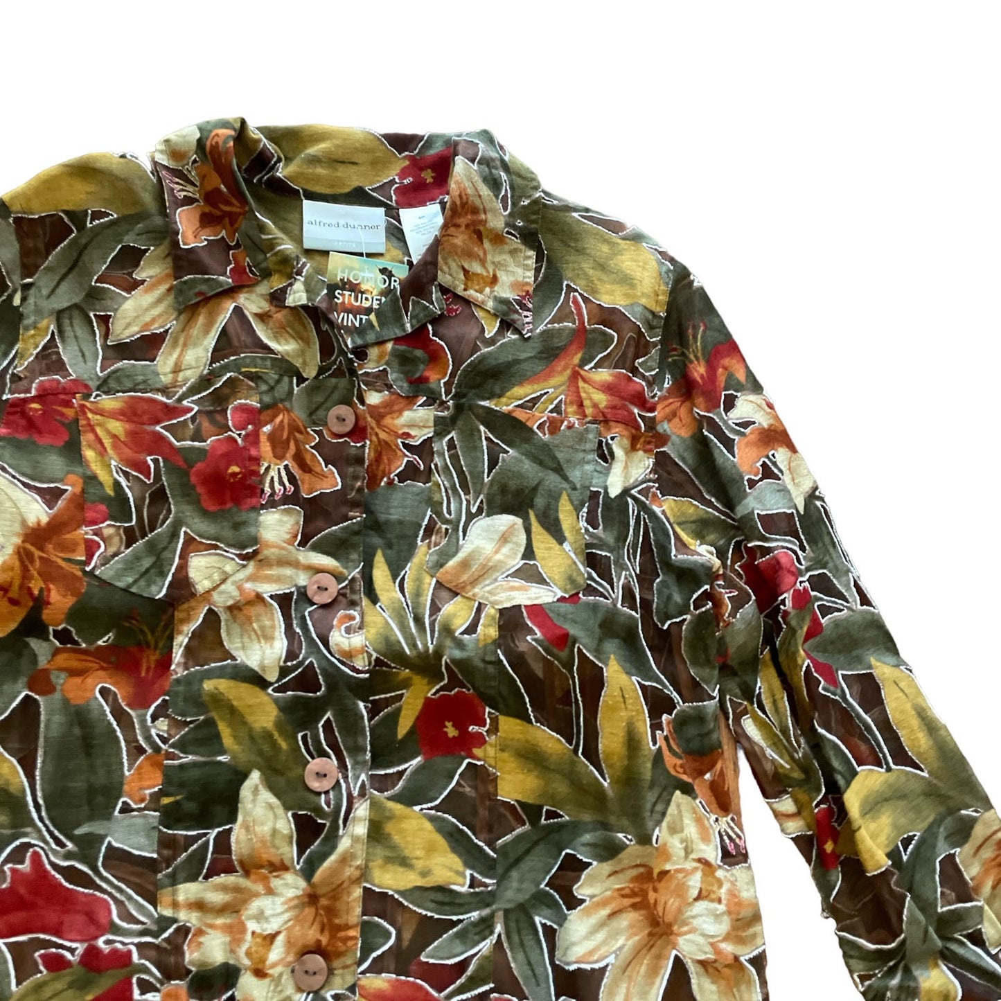 90s Earth Tone Sheer Floral Button Up S