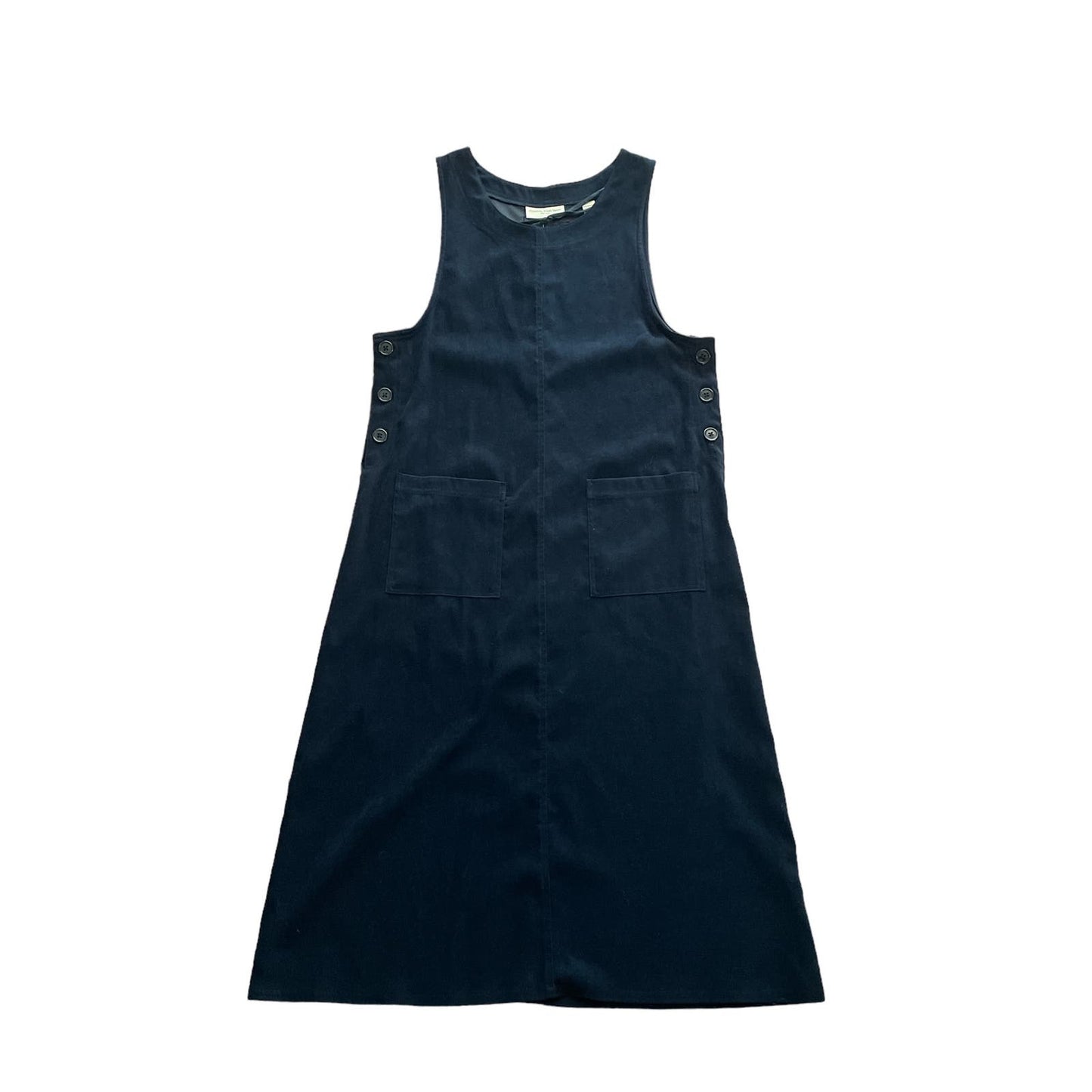 90s Navy Blue Faux Suede Overall Midi Dress S