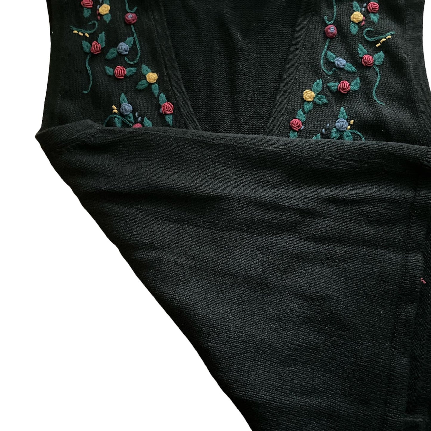 90s Black Floral Embroidered Sweater Vest 24