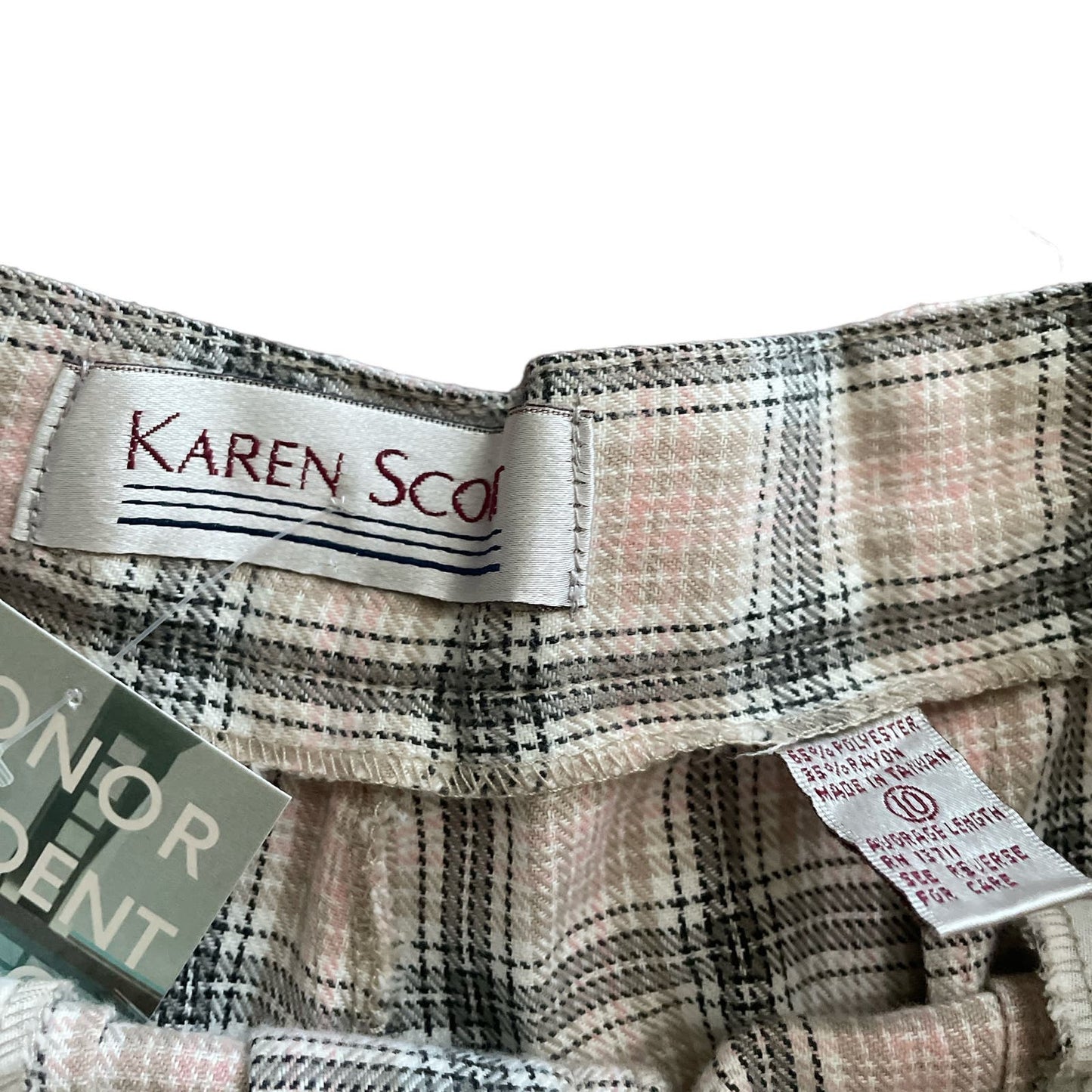 90s Light Pink Gray Plaid High Waist Pants 10