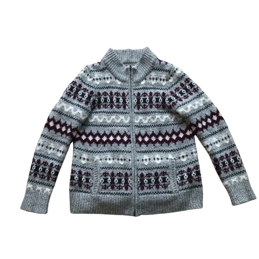1990s VTG L.L. Bean Gray Multicolor Chunky Knit 100 Lambswool Zip Sweater Medium