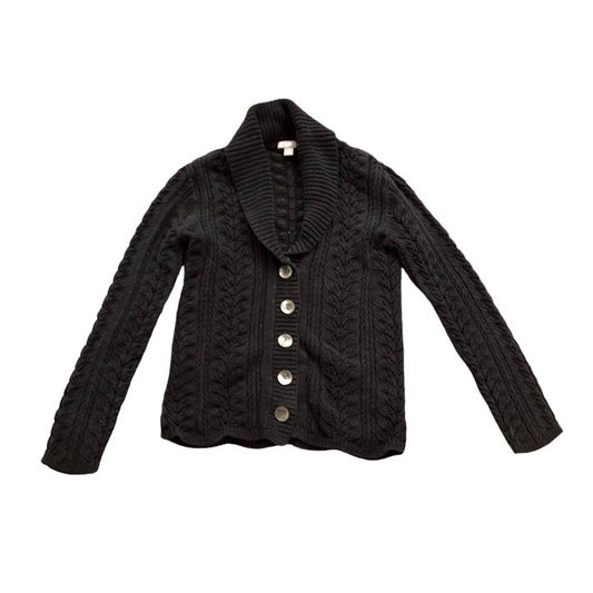 00s Black Chunky Knit Cotton Cardigan Sweater S
