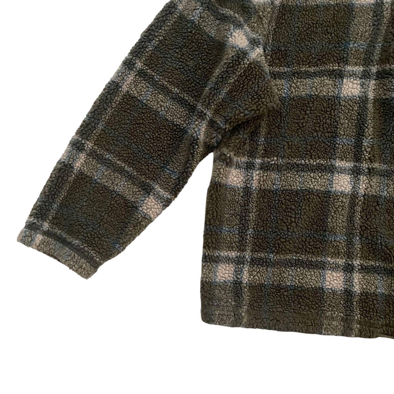 90s Dark Green Plaid Teddy Fleece Half Zip Sweatshirt L