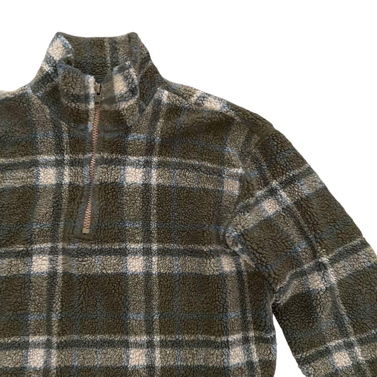 90s Dark Green Plaid Teddy Fleece Half Zip Sweatshirt L