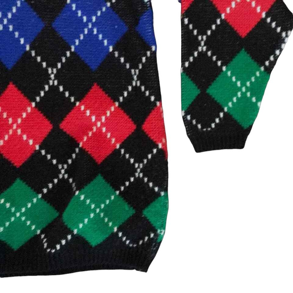 90s Black Multicolor Preppy Argyle Sweater L